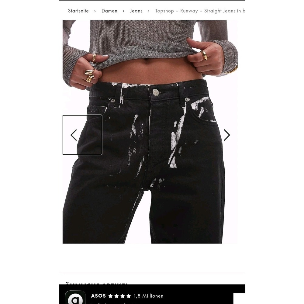 Topshop Womens Jeans Black Painted Look Size 28